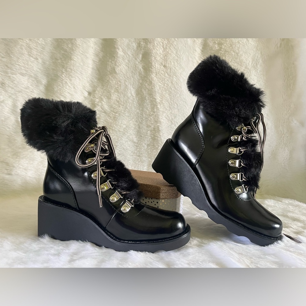 Today ONLY! $60 INC International Concepts Black Fur Wedge Boots